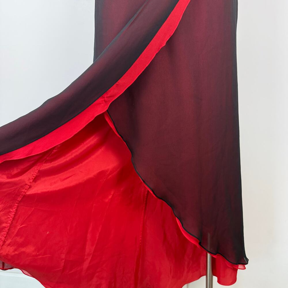 Dolce Jovani Silk Maxi Slip Dress Layered Black/Red Size 10 Vintage Whimsical - Picture 7 of 14